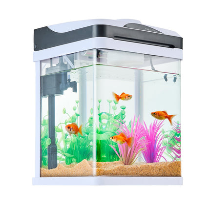 2 Gallon Smart Square Glass Aquarium Kit – 7-Color Integrated LED Lighting – Self-Cleaning Desktop Fish Tank with High-Clarity Glass