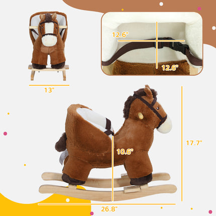 Plush Toddler Rocking Horse with Realistic Sounds – Safe Wooden Ride-On Toy with Safety Belt for Ages 18-36 Months