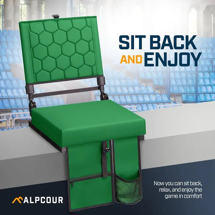 Folding Reclining Stadium Seat with Back Support – Padded Bleacher Chair for Sports Games and Outdoor Events
