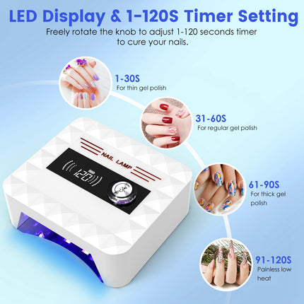 120W Cordless UV LED Nail Lamp – Rechargeable Gel Nail Dryer with 30 LED Beads – Professional Nail Curing Light for Salon & Home