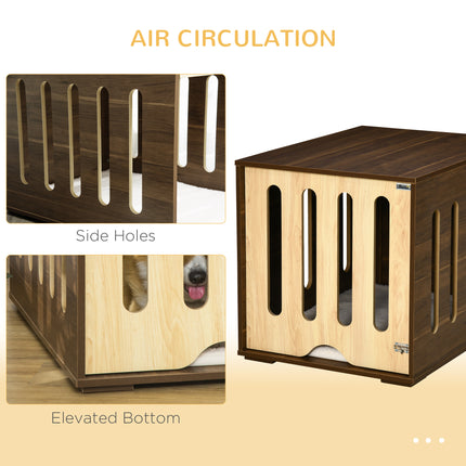Furniture Style Dog Crate End Table – Wooden Pet Kennel with Removable Door Panel – Decorative Dog House with Foam Cushion & Safety Lock (Brown)