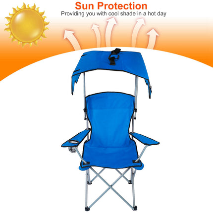 Heavy-Duty Ocean Blue Camping Chair with Canopy – 330lbs Capacity Folding Chair – Sunshade & Rain Shelter for Beach, Fishing & Patio