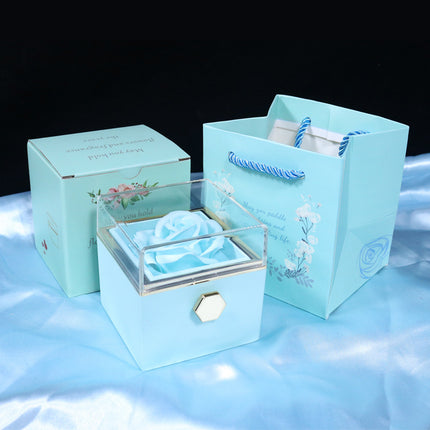 Creative Rotating Rose Jewelry Box – Eternal Soap Flower Gift Box for Necklace & Rings – Enchanted Spinning Rose Surprise for Valentine’s Day