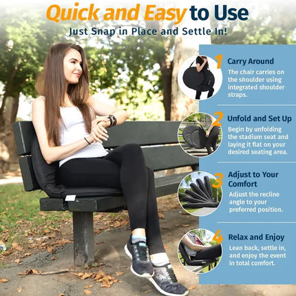Reclining Stadium Seat with Back Support – 6-Position Waterproof Cushion Chair for Bleachers, Camping & Outdoor Events