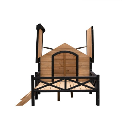 Luxury Cabin-Style Wooden Dog House with Front Porch – Large Outdoor Pet Kennel with Raised Floor & Weatherproof Roof – Rustic Garden Sanctuary
