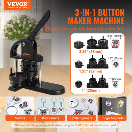 3-in-1 Button Maker Machine – Complete DIY Pin Press Kit with 300 Pieces for Kids Crafts, Custom Badges & Creative Gifts