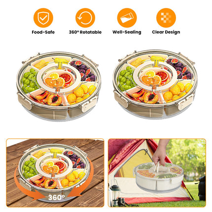 2-Pack Clear Divided Serving Tray for Parties & Picnics – Rotatable Snack Organizer with Removable Dividers – Portable Fruit & Nut Platter