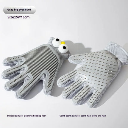 Enhanced Pet Grooming Glove – Gentle Deshedding & Massage Brush – Effective Cat & Dog Hair Remover Mitt for Long & Short Fur (Grey/Blue)