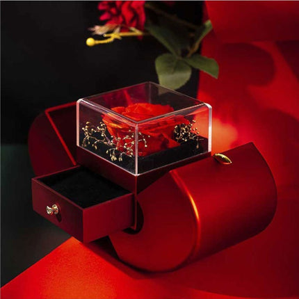 Red Apple Christmas Jewelry Box – Eternal Rose Gift Set – Romantic Surprise Box for Necklace & Rings – Ideal Mother’s & Valentine’s Day Gift