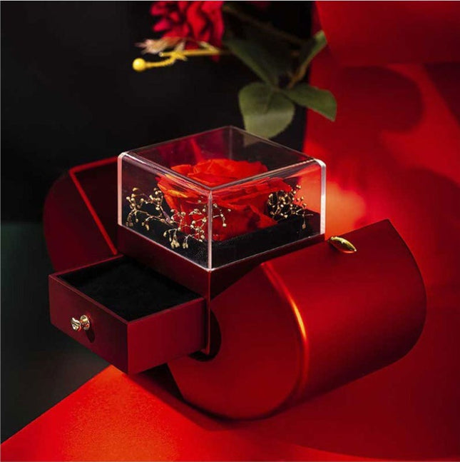 Red Apple Christmas Jewelry Box – Eternal Rose Gift Set – Romantic Surprise Box for Necklace & Rings – Ideal Mother’s & Valentine’s Day Gift