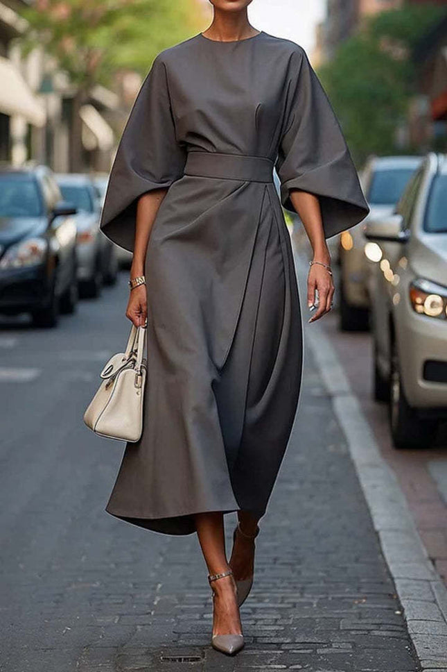 Women's Batwing Sleeve Dress with Belt Detail and Loose Fit