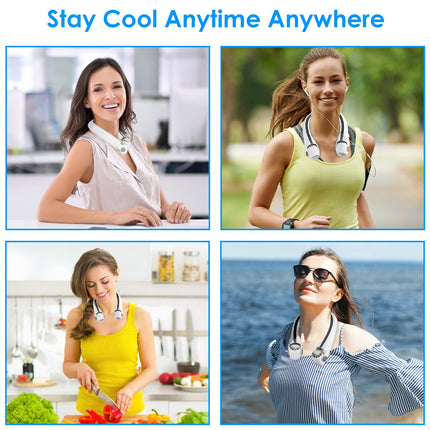 Portable Neck Hanging Fan - Hands-Free Personal Cooling Fan with 3 Speeds - 360° Air Flow & Adjustable Neck Width for Travel, Home & Office