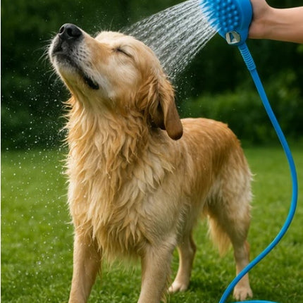 Pet Shower Sprayer & Massage Brush Combo Set – 2-in-1 Grooming Tool for Dogs & Cats – Indoor/Outdoor Professional Pet Washer