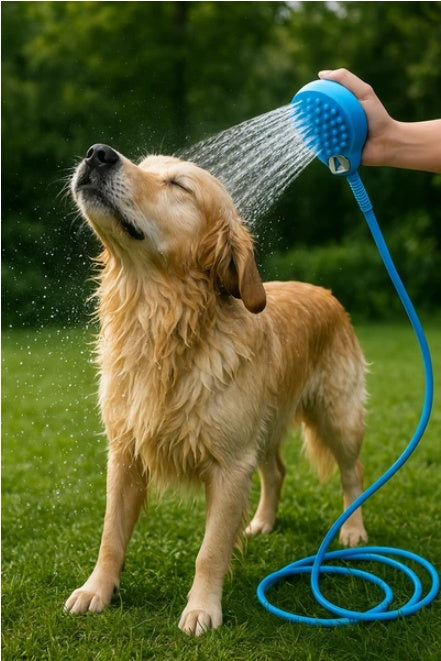 Pet Shower Sprayer & Massage Brush Combo Set – 2-in-1 Grooming Tool for Dogs & Cats – Indoor/Outdoor Professional Pet Washer