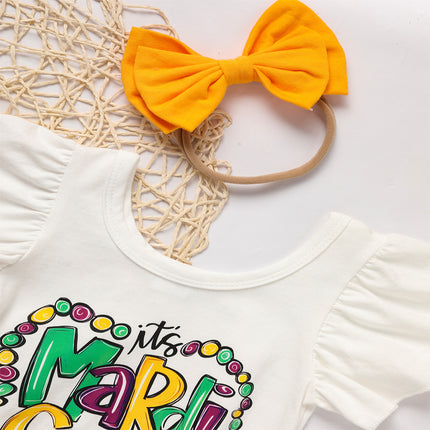 Baby Girl 3-Piece Tutu Set – Letter Print Onesie, Elastic Tulle Skirt & Bow Headband – Adorable First Birthday & Party Outfit