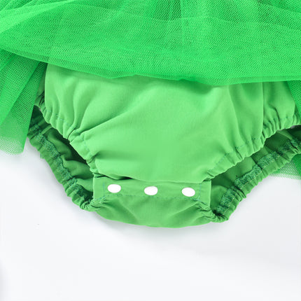 Baby Girl St. Patrick’s Day Tulle Romper Dress & Headband Set – Clover Embroidered Ruffle Sleeveless Jumpsuit