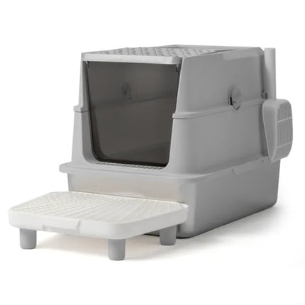 Stainless Steel Enclosed Cat Litter Box – Extra Large Metal Kitty Litter Pan with Lid & Scoop – Odor-Free & Leak-Proof Design for Large Cats