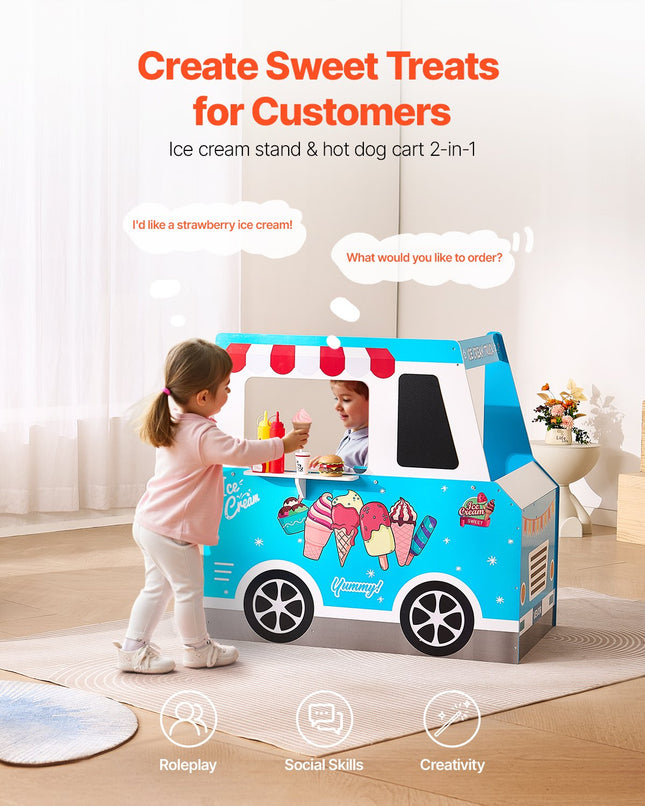 Wooden Ice Cream Truck Playset – Traditional Pretend Play Stand for Kids – Includes Magnetic Scoops & Cones – Educational Gift for Ages 3-7