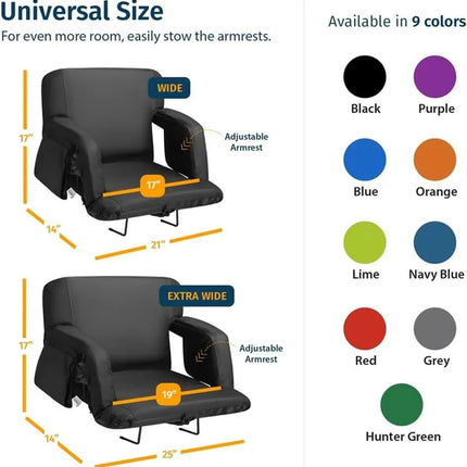 Extra Wide Reclining Stadium Seat with Back Support – 25-Inch Padded Bleacher Chair for Sports Games and Outdoor Events
