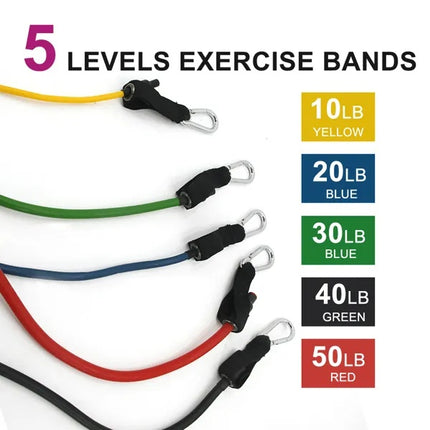 11-Piece Resistance Band Set – Professional Workout Tubes with Door Anchor & Handles – Full Body Home Gym Equipment for Strength Training