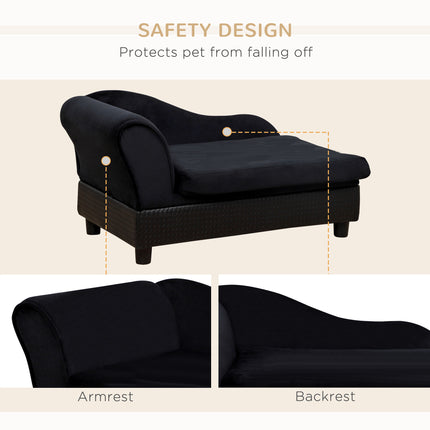 Luxury Black Pet Sofa Bed with Hidden Storage – Modern Faux Leather Dog & Cat Couch – Elevated Designer Pet Furniture for Small Breeds