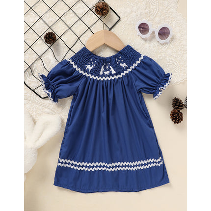 Baby Girl Christmas Smocked Dress – Vintage Santa Claus Embroidery Party Outfit – Red Plaid Short Sleeve Holiday Dress