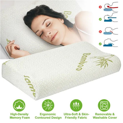 Bamboo Memory Foam Pillow – Shredded Orthopedic Sleeping Pillow with Breathable Cooling Bamboo Cover – Neck & Shoulder Pain Relief