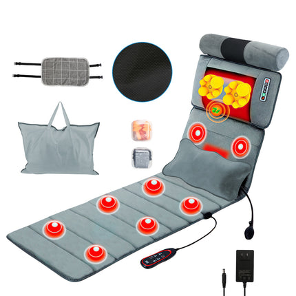 Advanced Full Body Electric Massage Mat – 10 Vibration Motors with Heat Therapy – 3D Neck Massager & Lumbar Support Pillow – Foldable Home Spa Mattress
