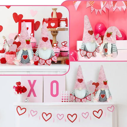 Valentine's Day Gnomes Decorations – Pink Plush Scandinavian Tomte Elf – Heart-Themed Tiered Tray Decor for Home – Romantic Gifts for Her