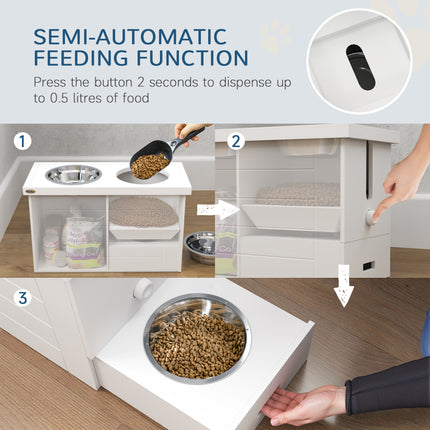 Elevated Dog Feeder Station with Storage Cabinet – 3 Stainless Steel Bowls & Slow Feeder Mat – Furniture-Style Raised Bowls for Large & Extra Large Dogs (White)