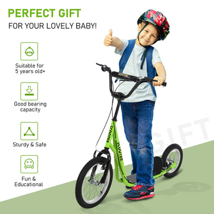 Teens & Youth Kick Scooter with Inflatable All-Terrain Wheels – Electric Green – Dual Hand Brakes & Adjustable Height – Ages 5+