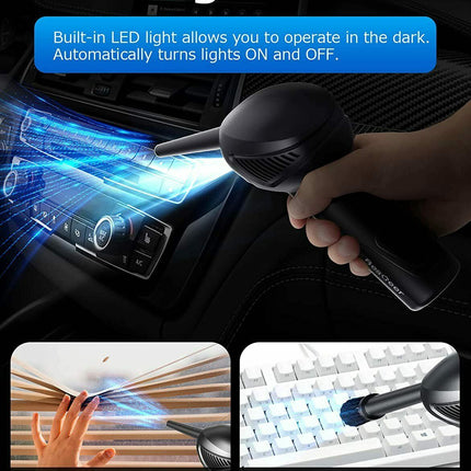 3-in-1 Cordless Air Duster & Vacuum – Portable Electric Air Blower for Computer Cleaning – Rechargeable Dust Blower for Car, Home & Pet Hair
