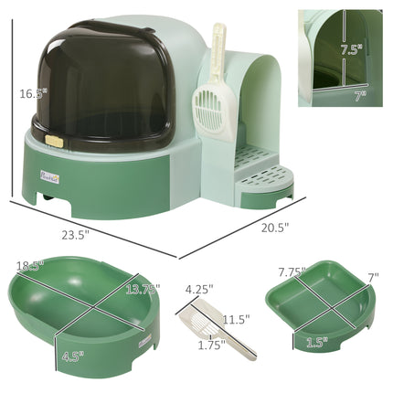 High-Sided Open Cat Litter Box – Anti-Splashing Kitty Litter Pan with Scoop – Easy-to-Clean Modern Pet Washroom (Green)