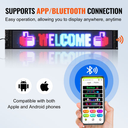 P6 Full Color LED Programmable Sign (27"x5") – Bluetooth App Control Scrolling Display Board – DIY Custom Text, Animation & Pattern for Small Business, Car & Events