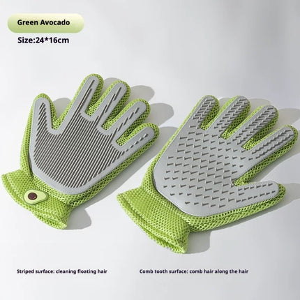 Enhanced Pet Grooming Glove – Gentle Deshedding & Massage Brush – Effective Cat & Dog Hair Remover Mitt for Long & Short Fur (Grey/Blue)