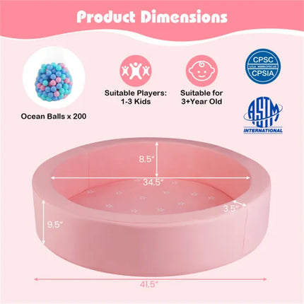 42-Inch Kids Round Foam Ball Pit – High-Density 25D Sponge Filling – Waterproof & Washable PU Leather Cover – Safe Indoor Soft Playpen for Toddlers