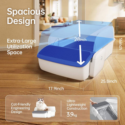 Smart Automatic Self-Cleaning Cat Litter Box – Open Top Robotic Litter Machine – Smart Sensor Safety System for Multi-Cat Households