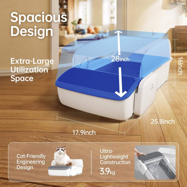 Smart Automatic Self-Cleaning Cat Litter Box – Open Top Robotic Litter Machine – Smart Sensor Safety System for Multi-Cat Households