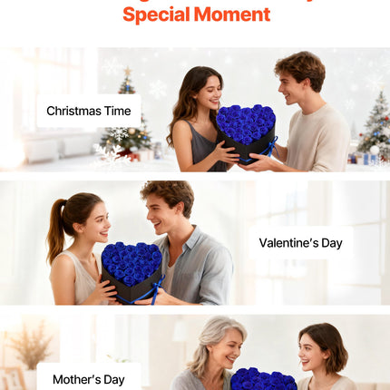 Forever Flowers Heart Box – 27 Real Preserved Royal Blue Roses – Eternal Immortal Bouquet – Luxury Anniversary & Valentine’s Day Gift for Wife
