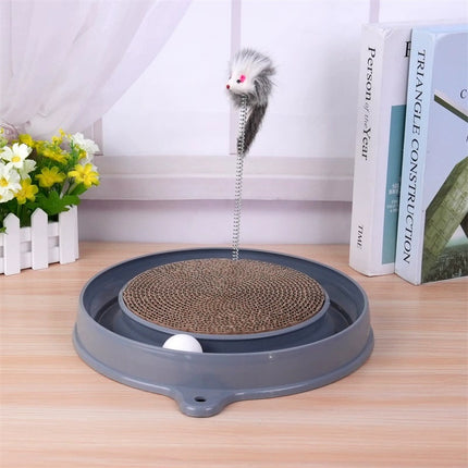 3-in-1 Interactive Cat Scratching Board – Multi-Functional Scraper Mat with Ball Track & Spring Toy – Furniture Protector & Boredom Relief for Cats