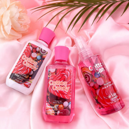 3-Piece Cotton Candy Bath & Body Care Set – Sweet Home Spa Gift Kit – Includes Body Lotion, Shower Gel & Fragrance Mist – Travel-Size Personal Care Gift