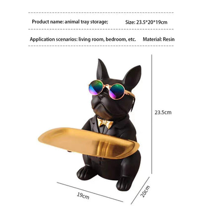 French Bulldog Statue with Storage Tray – Elegant Dog Sculpture Home Decor – Entryway Key Holder & Jewelry Organizer Tray