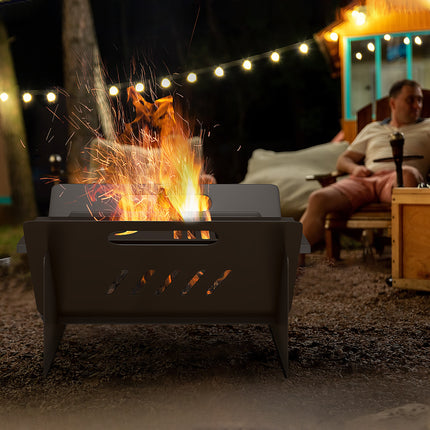 3-in-1 Folding Fire Pit & Coffee Table – Portable Wood Burning Stove – Multifunctional Outdoor Camping Grill with Carry Bag – Black