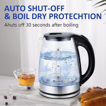 ProSafety™ Electric Water Kettle – 1.8L High-Capacity Glass Boiler – Cordless Base with 360° Swivel – BPA-Free Fast Heating Kettle