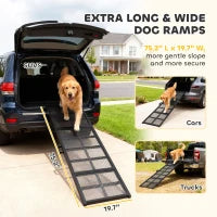 PawHut Extra-Long & Wide Folding Dog Ramp – Portable Non-Slip Surface Pet Ramp for Large, Small & Senior Dogs – Car, SUV & Truck Access