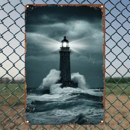 Vintage Nautical Lighthouse Metal Sign for Coastal Wall Decor