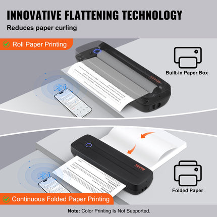 Portable A4 Wireless Thermal Printer – 203 DPI Inkless Mobile Printer with 2600mAh Battery – Bluetooth Document Printer for iOS, Android & Laptop