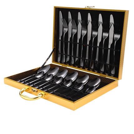 Luxury 24-Piece Stainless Steel Flatware Set – Elegant Cutlery Service for 6 – Mirror Polished Knife, Fork & Spoon Set with Gift Box
