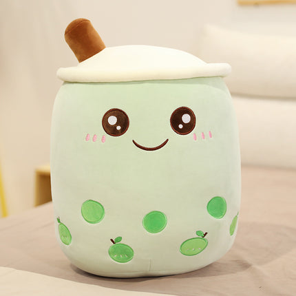 Cute Fruit Boba Tea Plush Pillow – Soft Strawberry Milk Tea Stuffed Toy – Kawaii Bubble Tea Cup Cushion for Kids & Teens (Pink/Brown)