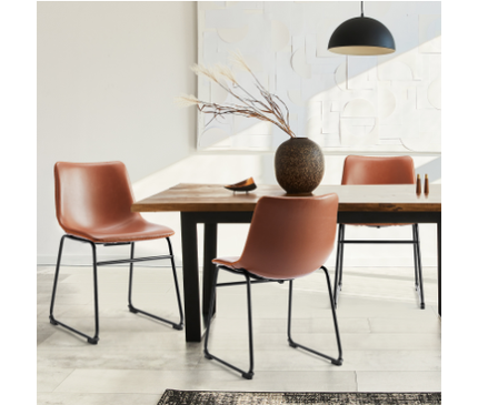 Mid-Century Modern Faux Leather Bar Stools Set of 2 – Padded Bucket Seats & Sturdy Sled Legs – Counter & Bar Height Kitchen Island & Home Bar Seating